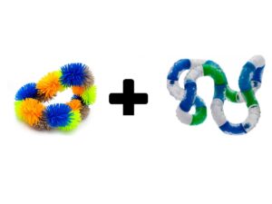 Tangle Fidget Hairy Junior Oranje Groen Blauw Tangle Relax Therapy Combi Deal